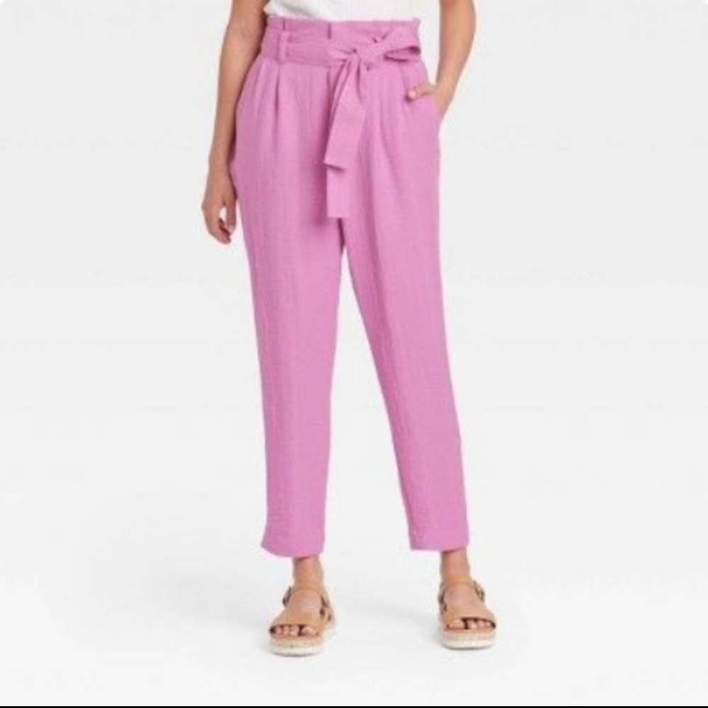 NWT A New Day M Women's High-Rise Relaxed Fit Paperbag Ankle Pants